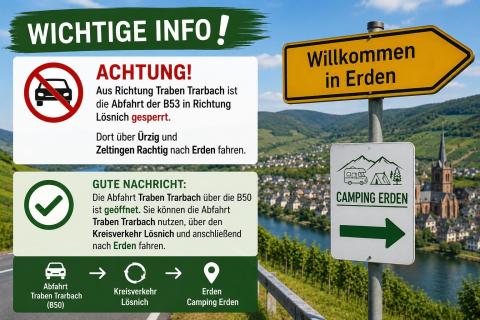 Hinweis auf die Sperrung der Straße nach Traben-Trarbach